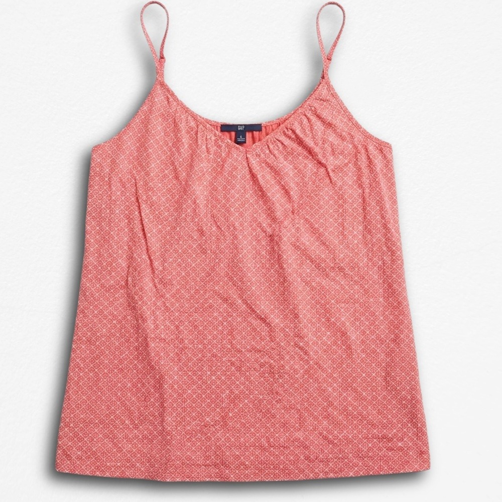 GAP Womens Coral Pink Geometric Diamond Print Spaghetti Strap Camisole Top L‎